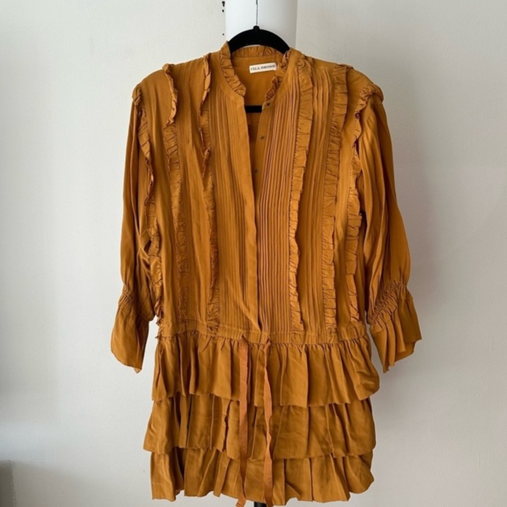 Ulla Johnson Pleated‎ 100% Silk Mini Dress In Golden Yellow size 0